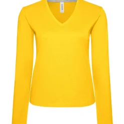 Frauen V-Ausschnitt Langarmshirt