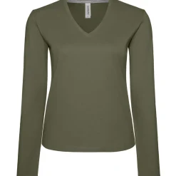 Frauen V-Ausschnitt Langarmshirt